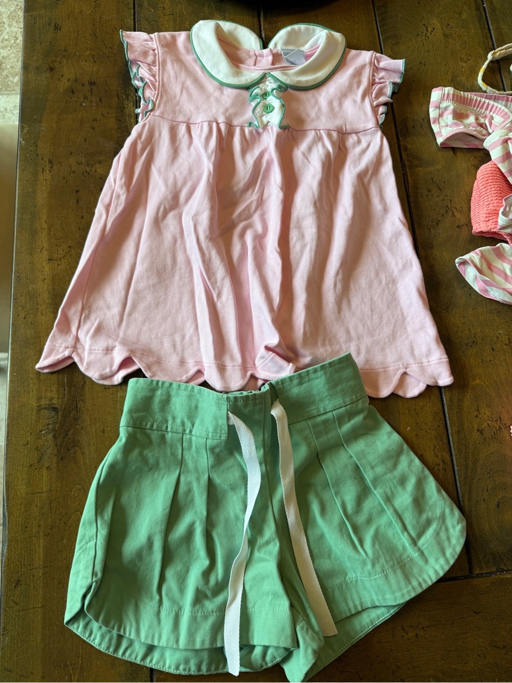 Bella Bliss- Girls Pink Top and Green Shorts Set - Cute Summer Outfit